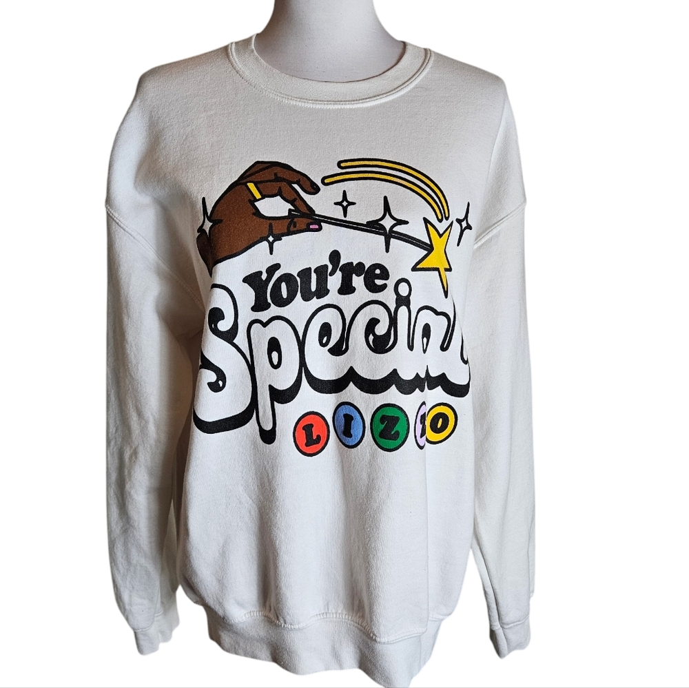 Lizzo You're Special White Crewneck Graphic Sweatshirt Sz M Tour Merch Music Fan